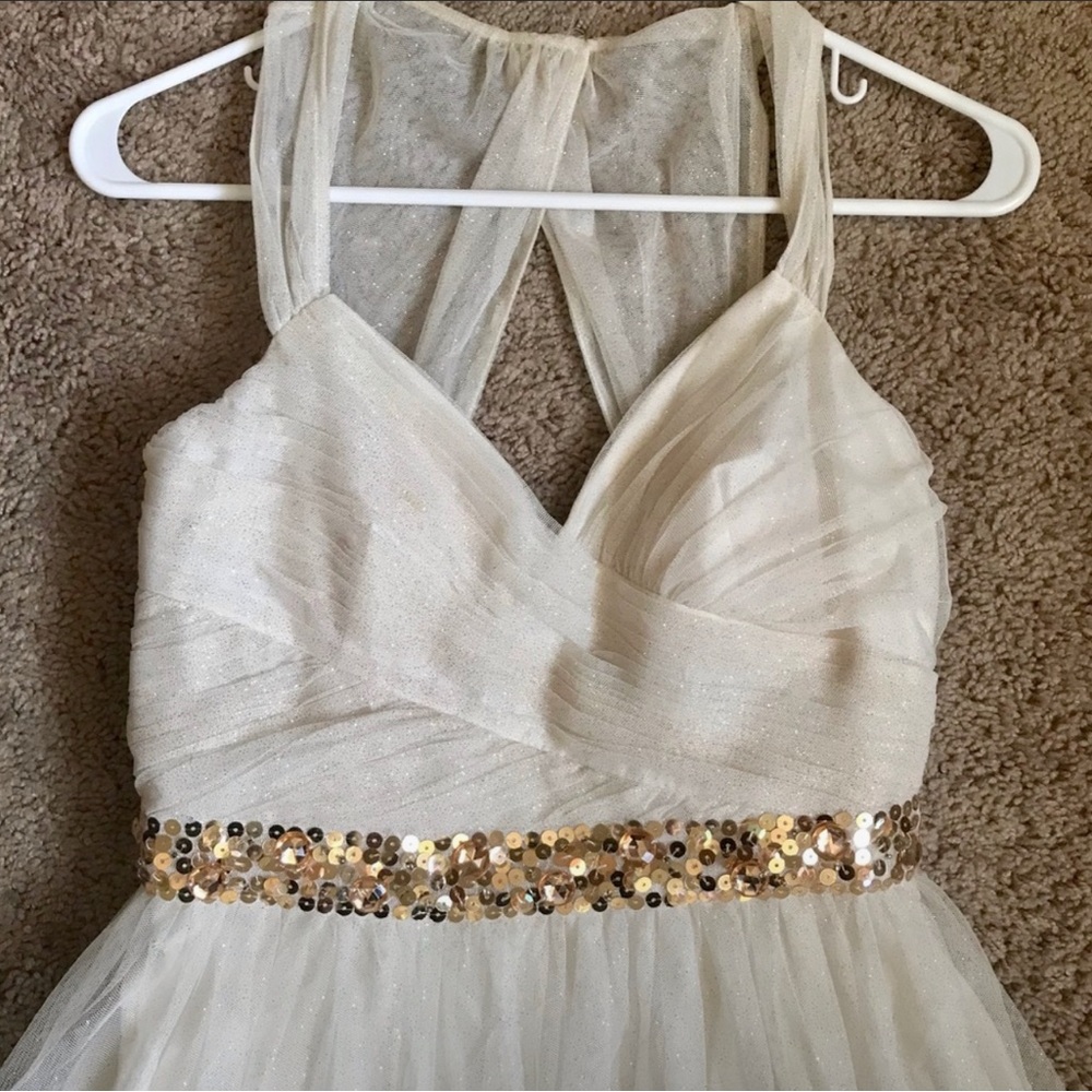 Hailey Logan by Adrianna Papell Grecian Goddess Style Formal Gown white/gold 5/6 - Picture 4 of 4
